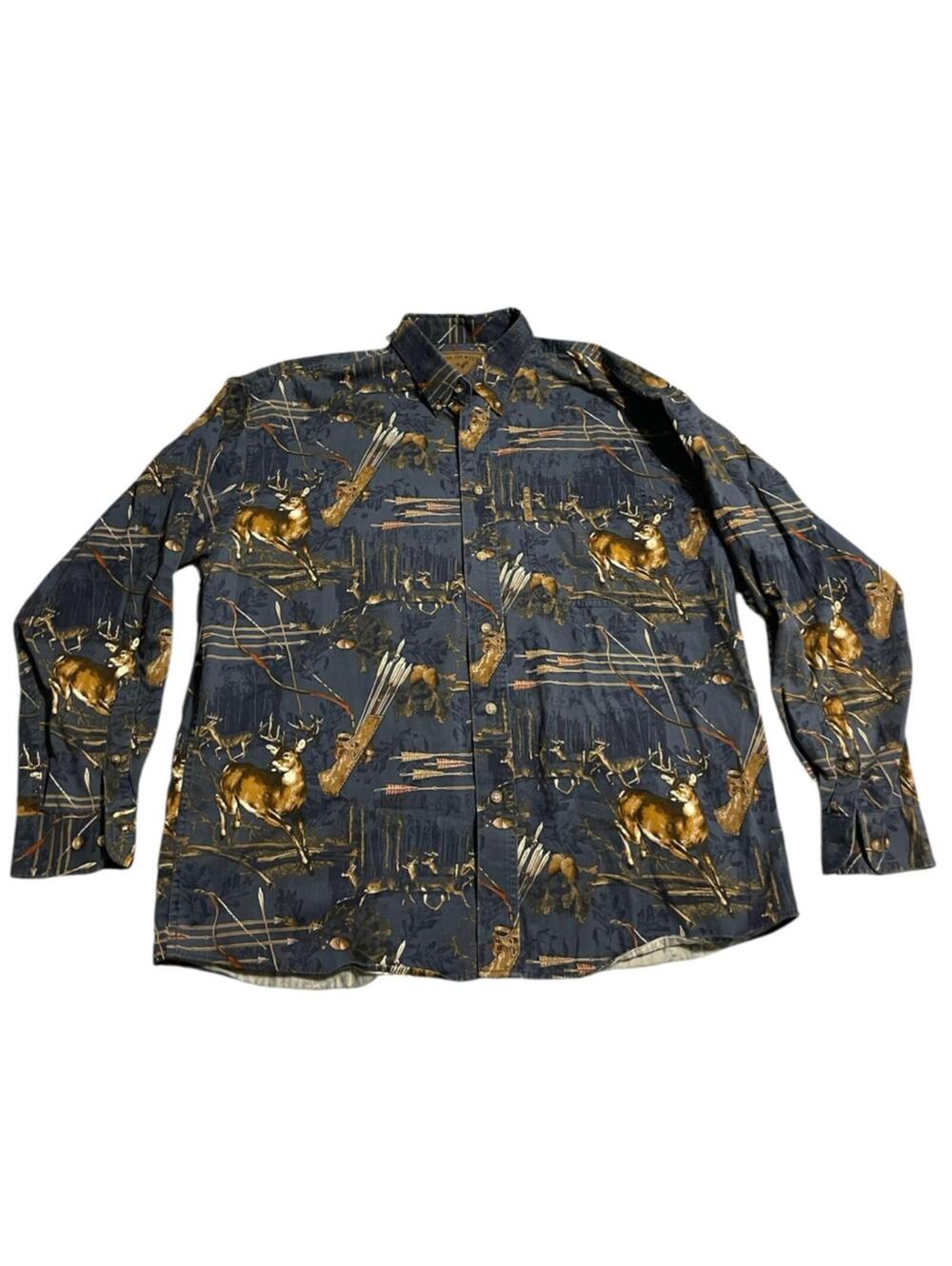 Vintage North River Outfitters Deer Hunting Shirt Mens L Buck Wildlife Print
